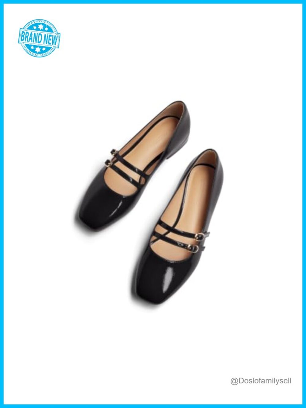 Coutgo Women's Mary Jane Flats Square Toe Double Strap Slip On Dressy Work